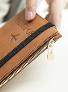 MIYIN Plane & Letter Graphic Passport Case Passport Holder Passport Wallet School Supplies School Stuff For School For Student Passport Cover Passport Bag For Travel For Holiday For Vacation Passport Pouch For Flight For Back To School For Men And Women Travel Essentials Travel Accessories Robber Robber - Brown - View 10