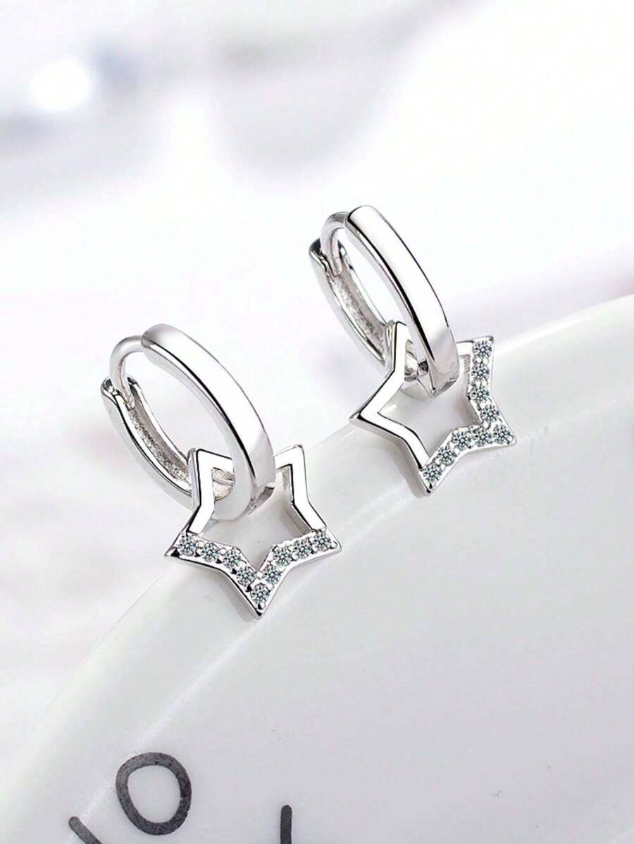 1pair Star Shaped Pendant Earrings Suitable For Daily Wear - Silver - View 1