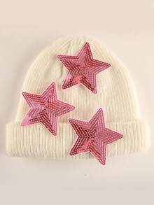 1套/3入組閃粉五芒星設計繡花貼章,適用於衣服,帽子和diy裝飾,使用熱熔膠進行黏貼 - 粉色 - 查看 4