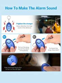 9 件套蓝色安全防卫配件，包括个人报警器钥匙扣、包包饰物钥匙扣、毛绒球钥匙扣和腕带钥匙扣、包包配件礼物、礼品配件装饰，适合青少年女孩、女士、大学生、新秀和白领人士，钥匙扣饰物、汽车配件别针 - 寶藍色 - 查看 2