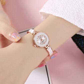 1 件奢華玫瑰金手鍊手錶,帶水鑽和數字錶盤,適合女士,節日禮物