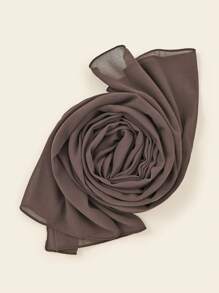 1 件女士仿珍珠装饰纯色雪纺柔软围巾，休闲保守风格头巾适合日常使用头带柔软头巾长袍配饰面纱衣服 - 咖啡棕 - 查看 3