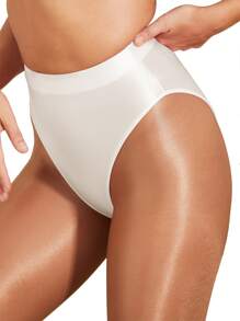 Women Sexy briefs Satin Glossy Nylon Spandex Shorts Shiny Silky Smooth underwear High Waist Tights panty White - White - View 1