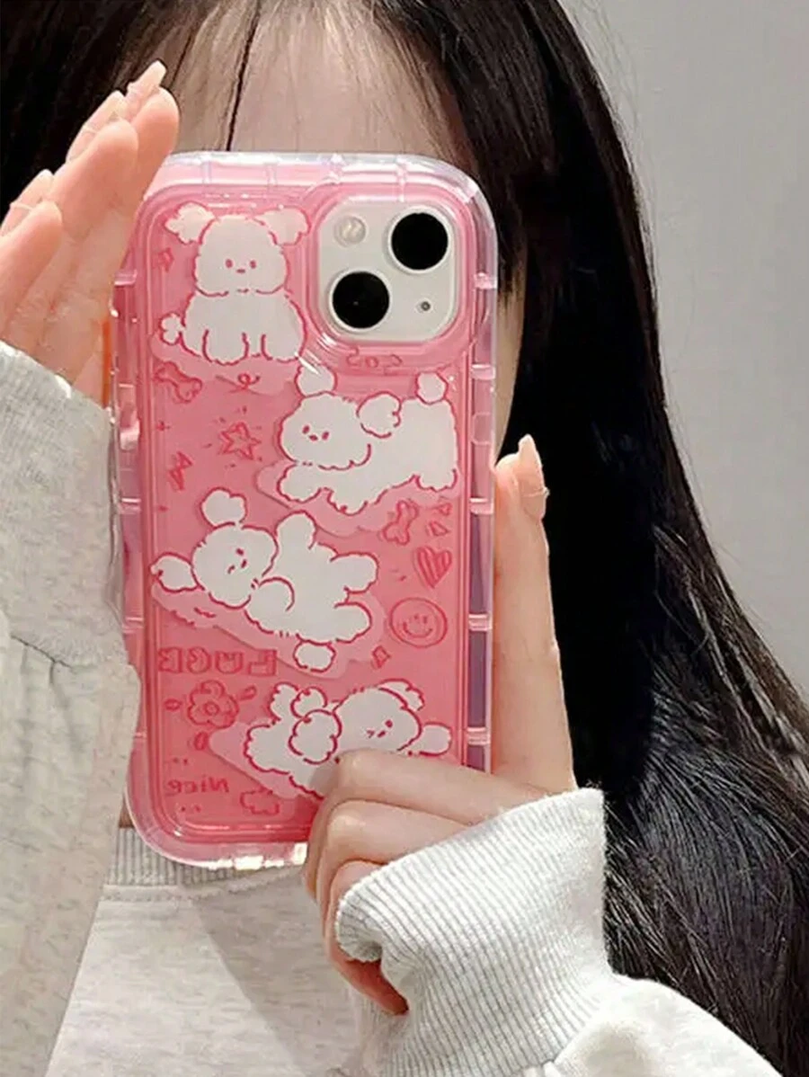 1 Pieza Funda Rosa Con Forma De Perro Compatible Con Iphone, Huawei, Xiaomi, Redmi