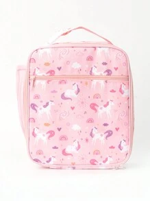 1pc Children Girls Boys Cute Cartoon Prints Large Capacity Multi-Functional Thermal Insulation Adjustable Openable Children's Handbag Lunch Bag Travel Storage Bag Suitable For Outdoor Picnic Students - Pink - View 2