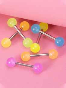 Bộ 6 chiếc khuyên lưỡi bằng thép không gỉ phát sáng, móng lưỡi, đồ trang sức xỏ khuyên cơ bản, móng môi, móng lưỡi, móng xương tai, đa năng - Nhiều màu - Xem 4