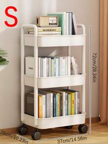 1pc Multi-layer Mobile Storage Trolley With Wheels, Household Kitchen & Bedroom Shelf, Organizer Rack - White - View 4