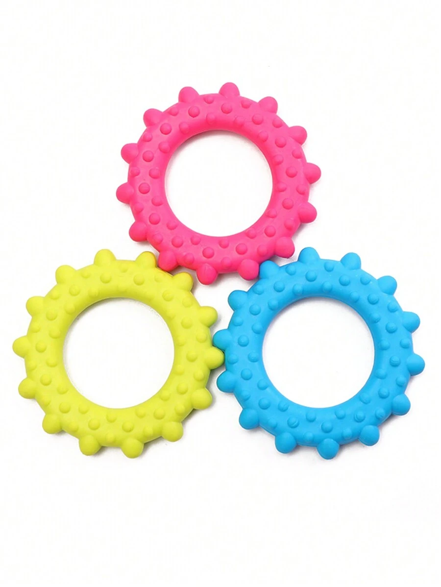1pc Random Color Tpr Material Pet Chew Toy, Spike Ring Design For Oral Cleaning, Chewing & Interactive Training - Multicolor - View 1