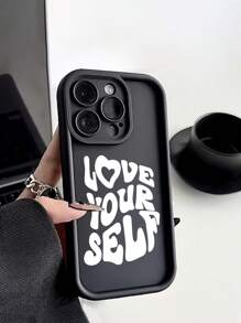 1个高级“爱自己”英文文字加厚防刮磨砂软手机壳，兼容、Galaxy、苹果手机 - 黑與白 - 查看 1