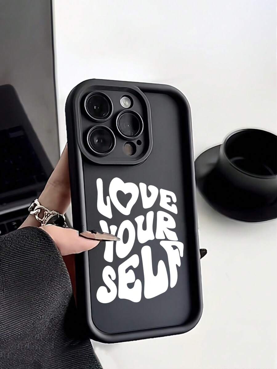 1个高级“爱自己”英文文字加厚防刮磨砂软手机壳，兼容、Galaxy、苹果手机 - 黑與白 - 查看 1
