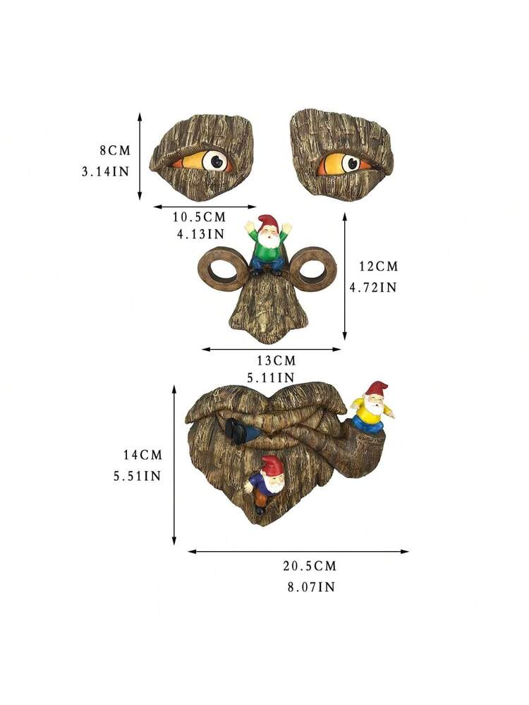 A Set Of 34cm High Tree Face Dwarf Resin Statue For Creative Garden Decorations, Outdoor Resin Crafts