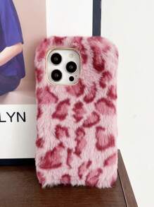 Plush Pink Leopard Print Phone Case - Hot Pink - View 3