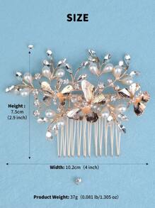 1個女性鑲嵌鋁合金葉子設計髮梳,適用於婚禮新娘髮型 - 玫瑰金 - 查看 6