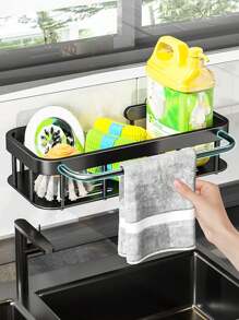 1 pieza Organizador de baño, estantería de ducha, soporte para champú, estante de almacenamiento, adecuado para decoración del hogar y baño de cocina - Negro - Ver 4