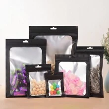 10 件裝黑色寵物材料自封鋁箔袋,帶透明窗和掛孔,多種尺寸,非常適合聖誕節、感恩節、萬聖節禮物包裝 - 黑色 - 查看 3