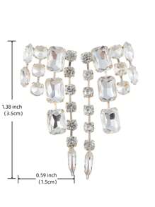 1pair Fashionable Exaggerated Glass Rhinestone Party Earrings, Perfect For Parties And Banquets - Silver - View 5