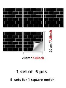 5pcs/pack Pvc Self-adhesive Waterproof Tile Stickers With Texture Patterns For Home Kitchen Bathroom Wall Decoration, Each Size 7.8x7.8 Inches - Black - View 9