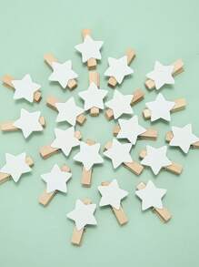 1set 10pcs Star Shaped Mini Wooden Clips For Decoration - White - View 1