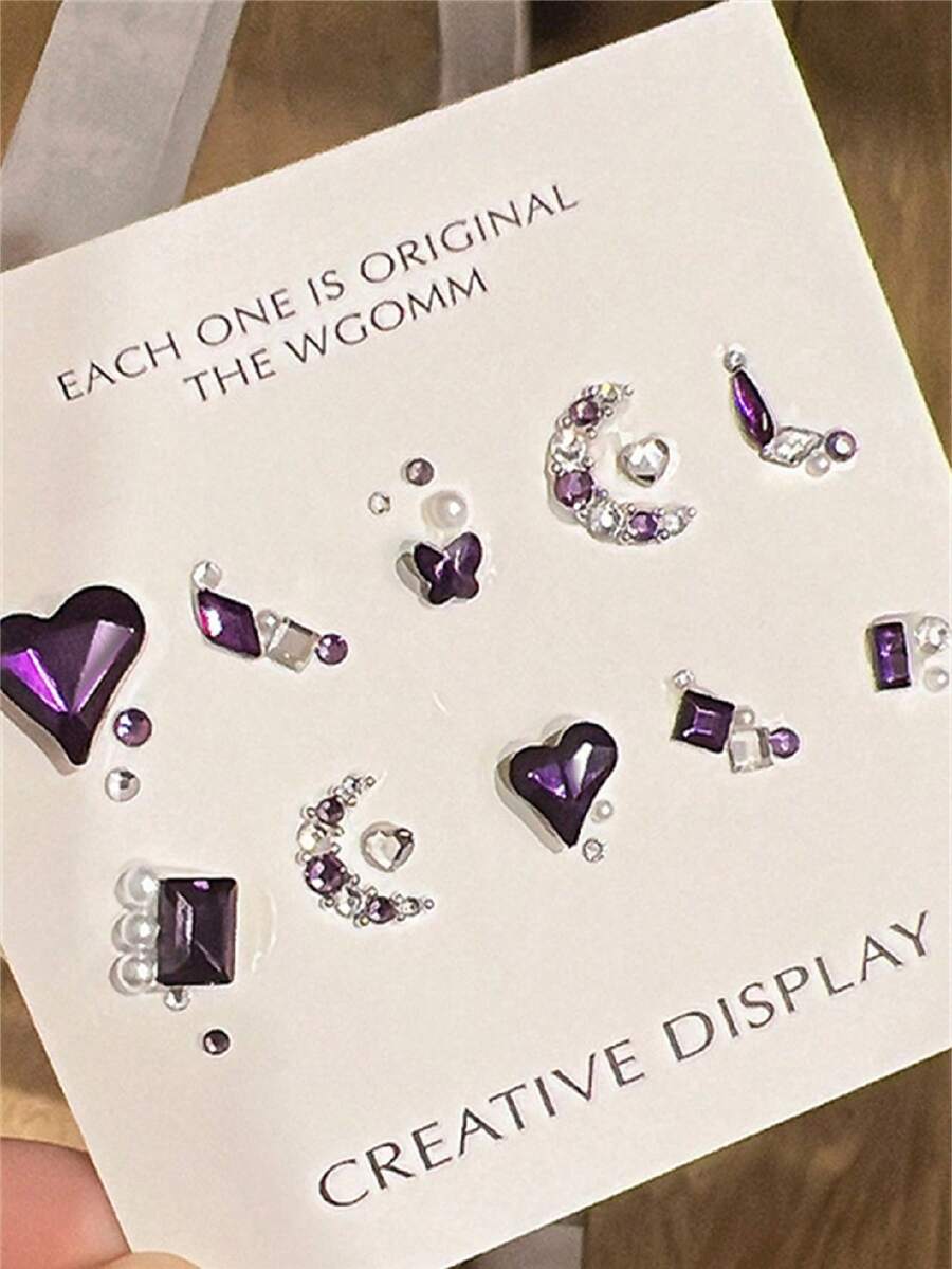 Paquete De Materiales Para Uñas Postizas Y Accesorios, Con Forma Puntiaguda, Plana Y Cuadrada Con Decoración De Diamantes De Imitación, Ideal Para Decoración De Uñas Diy - Morado - Ver 1