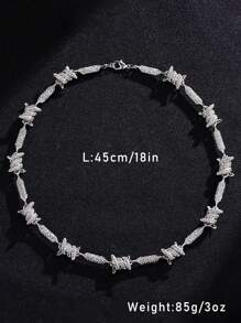 1pc Men's Punk Style Full Rhinestone 3d Inlay 18inch Endless Chain Necklace - White - View 3