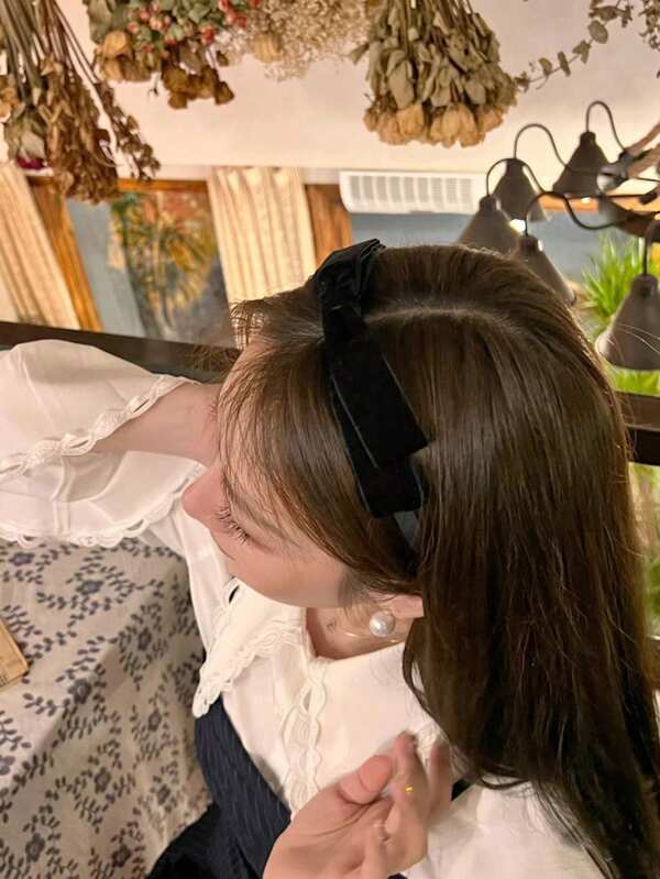 1pc/2pcs Women Sweet Large Velvet Bow Headband, For Daily Wear And Festivals, Black & Red,Hairband,Hair Hoop Headbands