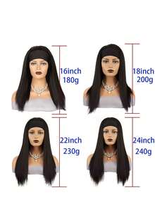 合成材料頭帶假髮短款絲滑直發16-24吋,配有圍巾、耐高溫、自然的頭帶假髮女士專用-棕黑色 - 棕色 - 查看 5