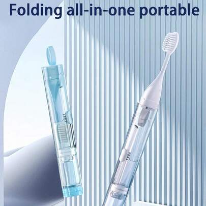 1pc Blue 3 In 1 Portable Travel Toothbrushes With Built-In Refillable Toothpaste Tube, Built-In Toothbrush Case, Extra Soft Bristles And 1 Cleaning Brush, Travel Size Toiletries Orthodontic Toothbrush, Travel Supplies Home Bathroom Decor Fall Decor Back To School