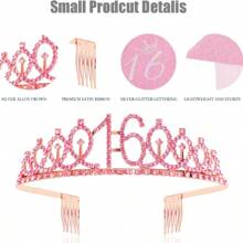 1 套 16 歲生日蠟燭飾帶和頭飾,這是我的 16 歲生日飾帶水鑽皇冠生日快樂蛋糕裝飾箔 16 個氣球女孩生日禮物派對裝飾品用品頭帶髮梳 - 16th - 查看 2