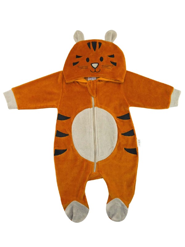 Macacão Bebê Plush Capuz Tigre Orelhas Fantasia Menino Roupa Inverno