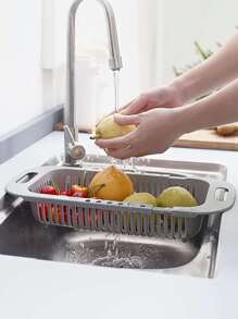 1個家用可伸縮可調整的蔬菜瀝水籃,矩形塑料籃,廚房洗菜水槽漏水籃 - 灰色 - 查看 3