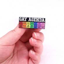 Gay Agenda Rainbow Enamel Pin, Rectangle Lapel Pin, Lgbt Rainbow Flag Accessory Pin Gift - Multicolor - View 4
