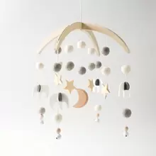 1只幼兒灰色星/月/象紋編織木曲手製搖床鈴,適合搖籃、幼兒園、房間裝飾和新生兒禮物的安撫和教育玩具 - 灰色 - 查看 6