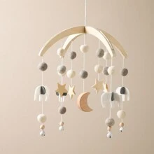 1只幼兒灰色星/月/象紋編織木曲手製搖床鈴,適合搖籃、幼兒園、房間裝飾和新生兒禮物的安撫和教育玩具 - 灰色 - 查看 3