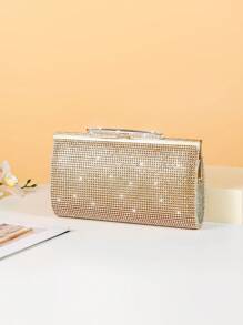 Glamorous Glitter Bling, Sequin, Luxury, Shiny Golden Rhinestone Decor Fashionable Clutch Bag For Women, Suitable For Evening Party Evening Bag, Dinner Bag For Party Girl, Woman, Bride Perfect for Party, Wedding, Prom, Dinner/Banquet, For Cocktail - Gold - View 1