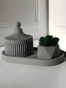 Multipurpose 3-In-1 Silicone Casting Mould Kit, Diamond Hexagon Container, Oval Storage Tray, Striped Tower Candle Vessel & Mini Succulent Planter With Lid, Compatible With Epoxy Resin, Gypsum, Cement And Clay, Handmade Desktop Ornament Mold - White - View 6