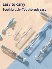 1pc Blue 3 In 1 Portable Travel Toothbrushes With Built-In Refillable Toothpaste Tube, Built-In Toothbrush Case, Extra Soft Bristles And 1 Cleaning Brush, Travel Size Toiletries Orthodontic Toothbrush, Travel Supplies Home Bathroom Decor Fall Decor Back To School