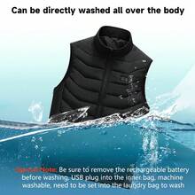Women/Men's Heated Vest Built-In USB Plug, Electric Heating Vest Thermal Jacket, 380D Nylon Silk, Three-Mode Temperature Control, 11 Heating Zones, Suitable For Winter Skiing - màu đen - Xem 5