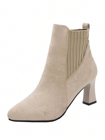 女士針織高跟筒靴,時尚粗跟短靴,適用於秋冬季節