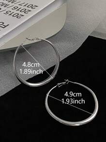 1pair Simple Luxury Fashionable Round Plain Earrings For Women's Daily Wear - Silver - View 7