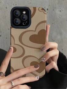 1pc Heart Pattern Leather Texture Phone Case, Compatible With Iphone And Samsung - Multicolor - View 1