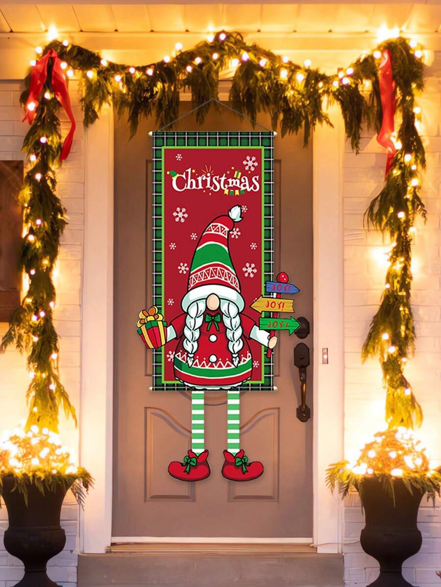 1入室外聖誕快樂門廊掛牌旗,裝飾品聖誕節新年禮物家庭裝飾