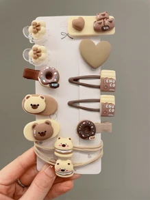 15 cái Phụ nữ trang trí hình gấu & trái tim Kẹp chụp dễ thương để trang trí tóc - Nhiều màu - Xem 3