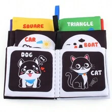 A Piece Of Baby Cloth Book, Black And White Color, Four Pages, Double-sided Polyester With Sound Paper, Early Education Puzzle Enlightenment Education Animal Cognition Cloth Book Suitable For Daily Use - Black and White - View 5