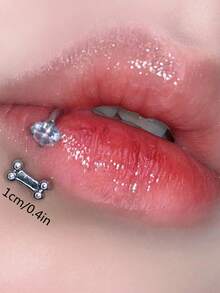 1個女士打孔珠寶,嘴唇螺絲釘和環式唇環,帶有白色立方骨頭裝飾,採用朋克風不銹鋼材質 - 銀色 - 查看 2