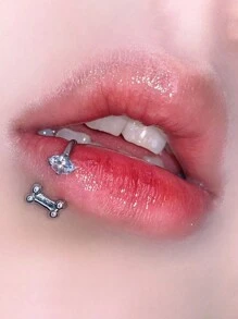 1個女士打孔珠寶,嘴唇螺絲釘和環式唇環,帶有白色立方骨頭裝飾,採用朋克風不銹鋼材質 - 銀色 - 查看 1