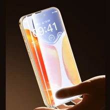 高清鋼化玻璃屏幕保護貼，相容於iPhone，附有無塵收納盒- 黑邊，耳機孔，防塵網，耐摔耐刮