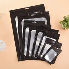 10 件裝黑色寵物材料自封鋁箔袋,帶透明窗和掛孔,多種尺寸,非常適合聖誕節、感恩節、萬聖節禮物包裝 - 黑色 - 查看 1