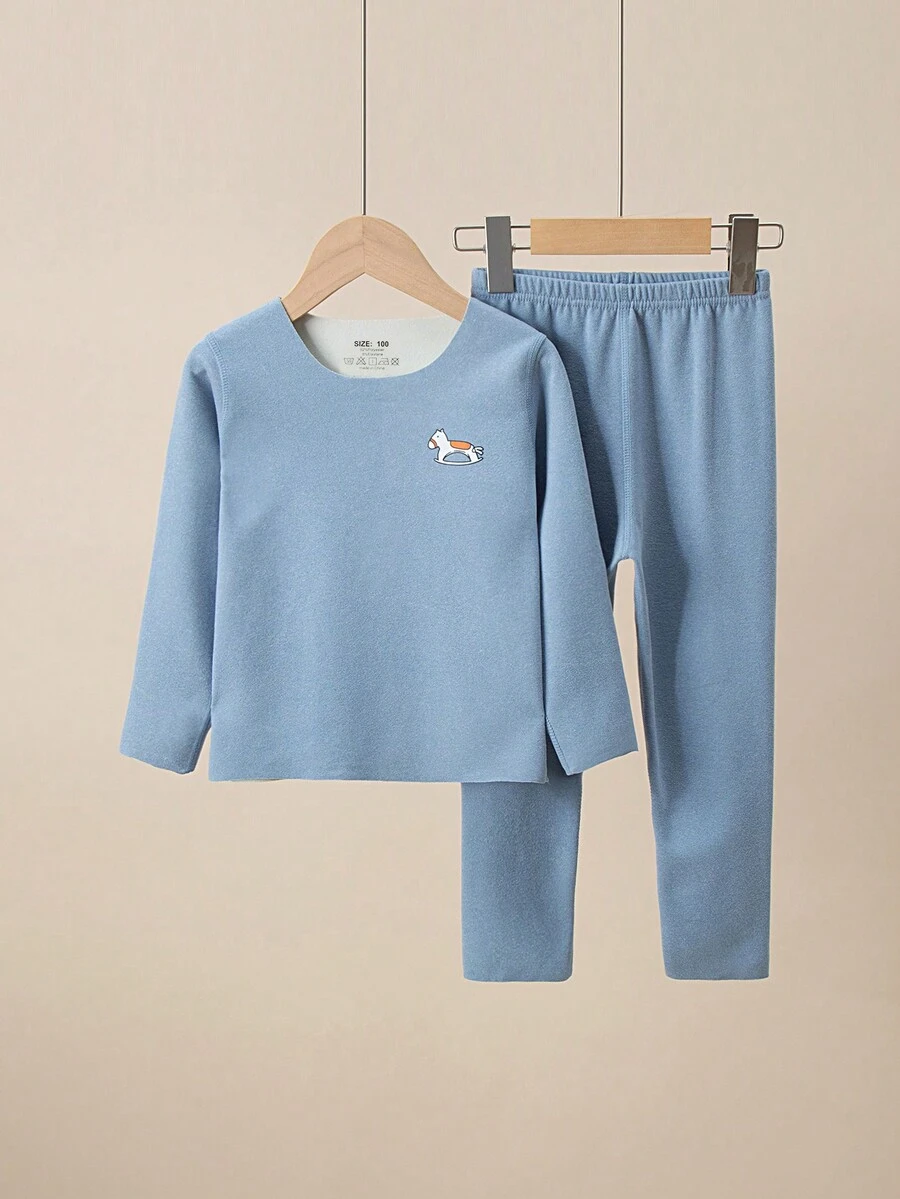 Boys' Seamless Warm Underwear Set For Autumn/winter - Blue - View 1