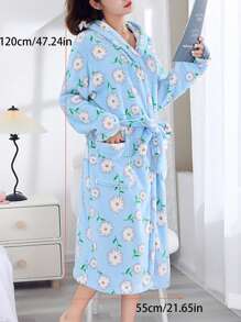 Blue Printed Bathrobe - Blue - View 6