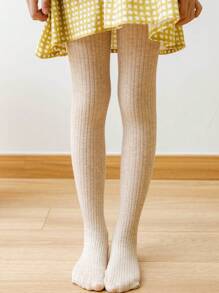 1pc Solid Color Twisted Tights For Girls, Comfortable Skin-Friendly Material, Suitable For Daily Wear - Beige - View 1